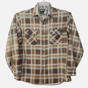 Fieldmaster USA Vintage Plaid Flannel Shirt Brown/Beige Mens Size XL Tall